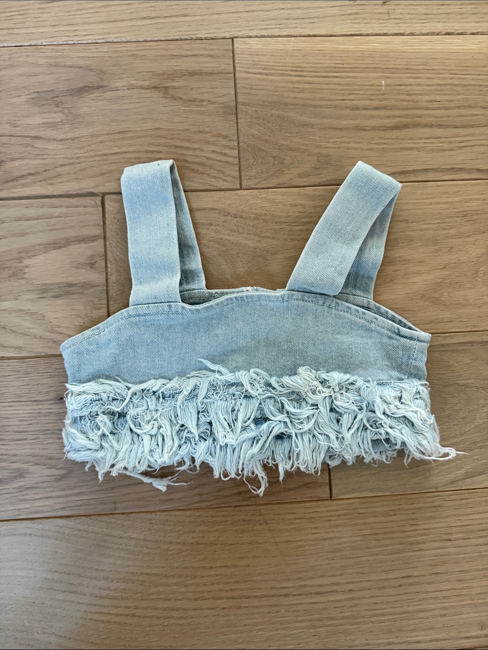 DL1961 Light Blue Denim Fringe Crop Top